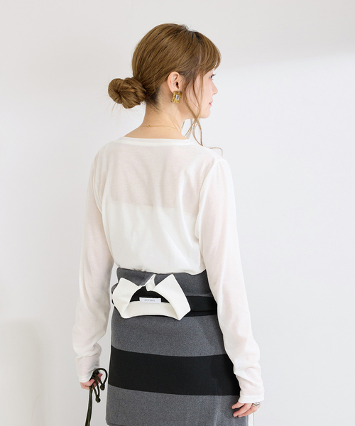 B.C STOCK(ベーセーストック)の「ウォッシャブル / シアーロンTEE(Tシャツ/カットソー・レディース・ブラック系その他/ホワイト/ブラック・FREE)」の8枚目の写真