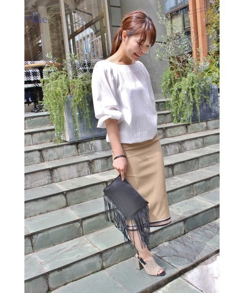 FIGARO Paris(フィガロパリ)の「スエード 裾フリンジスカート◆(スカート・レディース・ベージュ/ブラック・36/38)」の13枚目の写真