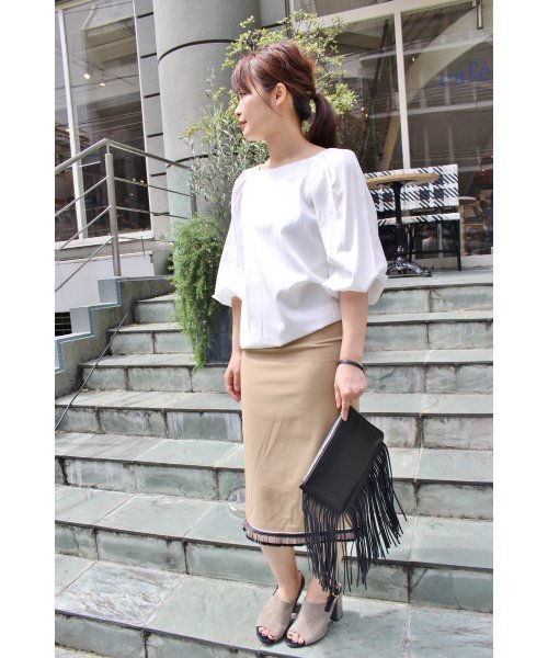 FIGARO Paris(フィガロパリ)の「スエード 裾フリンジスカート◆(スカート・レディース・ベージュ/ブラック・36/38)」の14枚目の写真