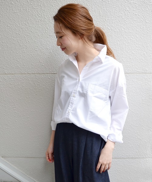 SHIPS Days（シップスデイズ）の「SHIPS Days STANDARD: 2WAYドロップショルダービッグシャツ□（シャツ/ブラウス・レディース・ホワイト/ブルー/ネイビー・S～Ｍ/M～Ｌ）」の2枚目の写真