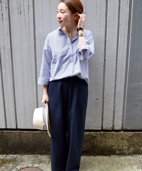 SHIPS Days（シップスデイズ）の「SHIPS Days STANDARD: 2WAYドロップショルダービッグシャツ□（シャツ/ブラウス・レディース・ホワイト/ブルー/ネイビー・S～Ｍ/M～Ｌ）」の5枚目の写真