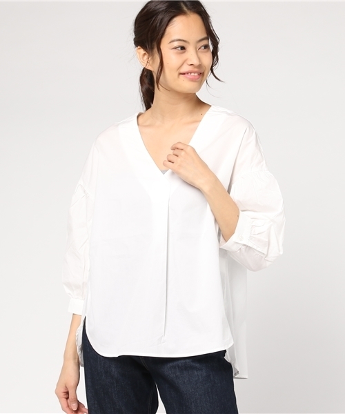 LIPSTAR（リップスター）の「タイプライター袖ボリュームブラウス（シャツ/ブラウス・レディース・ネイビー/オフホワイト/グリーン/ピンク・M(2)）」の5枚目の写真