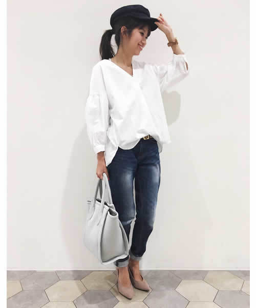 LIPSTAR（リップスター）の「タイプライター袖ボリュームブラウス（シャツ/ブラウス・レディース・ネイビー/オフホワイト/グリーン/ピンク・M(2)）」の13枚目の写真