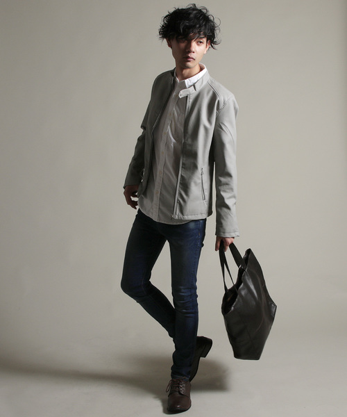 THE CASUAL(カジュアル)の「リアルタッチ スムース / スエード 合成皮革 シングル ライダース ジャケット(ライダースジャケット・メンズ・ダークブラウン/ブラック/ネイビー/チャコール/グリーン系その他/ベージュ系その他/キャメル/グレー/ベージュ/ブラウン系その他/ブラック系その他/ワイン・S/M/XL/L)」の15枚目の写真