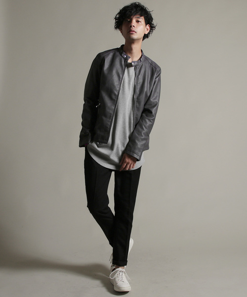 THE CASUAL(カジュアル)の「リアルタッチ スムース / スエード 合成皮革 シングル ライダース ジャケット(ライダースジャケット・メンズ・ダークブラウン/ブラック/ネイビー/チャコール/グリーン系その他/ベージュ系その他/キャメル/グレー/ベージュ/ブラウン系その他/ブラック系その他/ワイン・S/M/XL/L)」の16枚目の写真