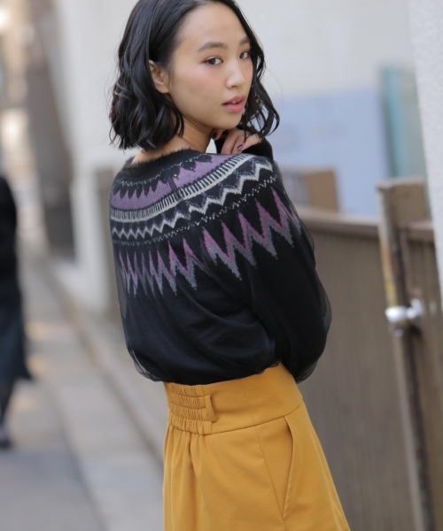 Mysty Woman ミスティウーマン の チュール重ねジャカードニットプルオーバー ニット セーター Wear