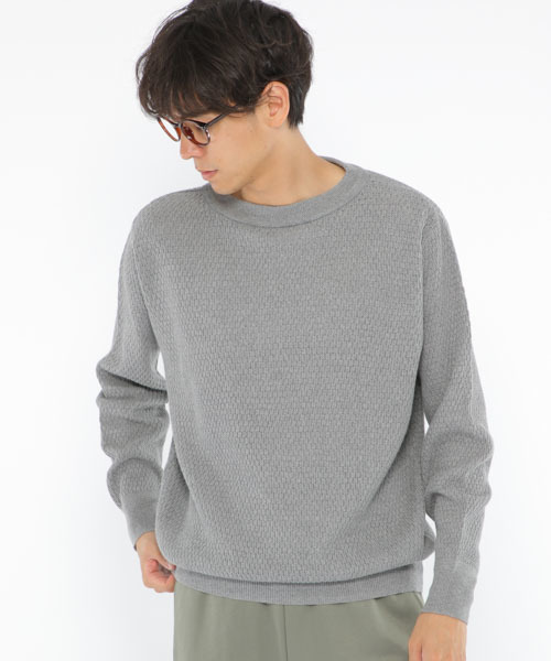LAKOLE(ラコレ)の「【マシーンウォッシャブル】サーマルクルーネックプルオーバー / LAKOLE(ニット/セーター・メンズ・ライトグレー/パープル/ネイビー/モカ/キャメル/ライラック・MEDIUM/LARGE)」の1枚目の写真