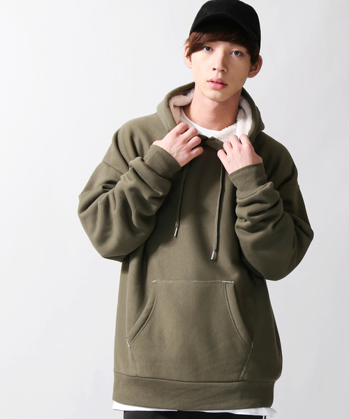 WEGO（ウィゴー）の「WEGO/ボンディングボアプルパーカー（パーカー・メンズ・ホワイト/ベージュ/カーキ/杢グレー/イエロー系その他2/ブラック/ブルー系その他・MEDIUM/LARGE）」の6枚目の写真