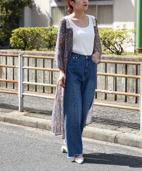 LHELBIE(レルビエ)の「バックケミカルレース×シースループリント七分袖ロングガウン(カーディガン/ボレロ・レディース・オレンジ/オフホワイト/ネイビー・M)」の18枚目の写真
