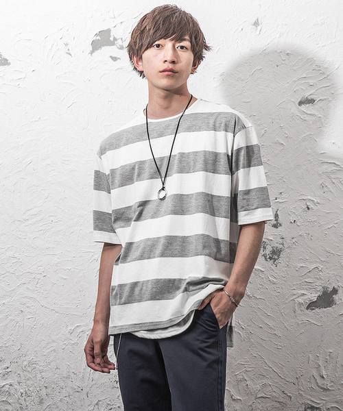 MinoriTY（マイノリティ）の「ボーダービッグTシャツ（Tシャツ/カットソー・メンズ・ブラック系その他/グレー系その他/ブルー系その他・M/L）」の2枚目の写真