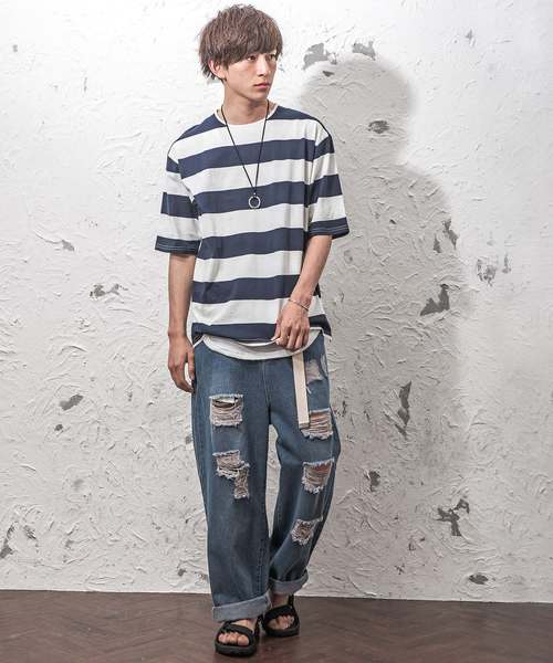 MinoriTY（マイノリティ）の「ボーダービッグTシャツ（Tシャツ/カットソー・メンズ・ブラック系その他/グレー系その他/ブルー系その他・M/L）」の5枚目の写真