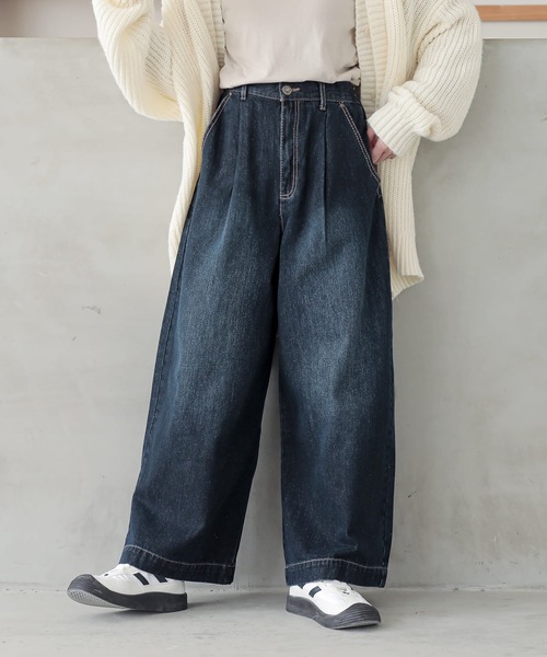 n'OrLABEL（ノアールレーベル）の「『きれい見えデニムワイドパンツ』（デニムパンツ・レディース・ブルー/インディゴブルー・1/2）」の2枚目の写真