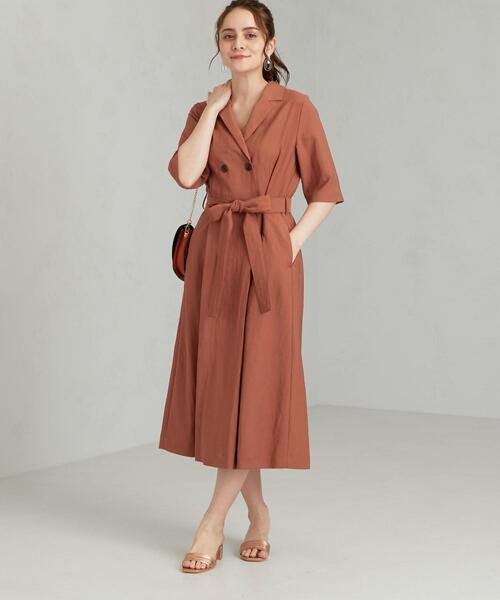 green label relaxing(グリーンレーベルリラクシング)の「FFC ダブル ブレスト ワンピース(ワンピース・レディース・ブラウン/ライラック/ネイビー・FREE)」の2枚目の写真