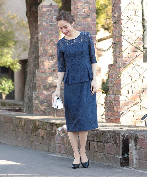 Floress フローレス の Floress 結婚式 謝恩会 フォーマルパーティードレス セットアップ風レースワンピース ドレス Wear