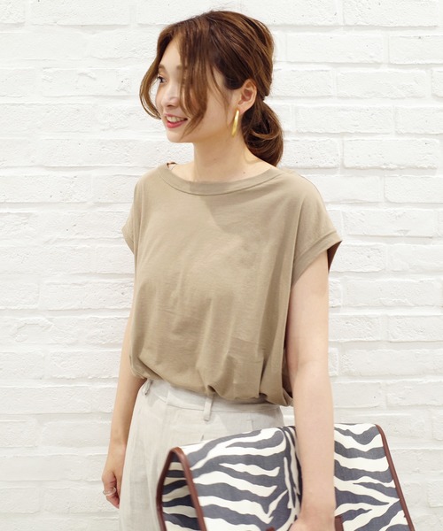 DouDou(ドゥドゥ)の「BIGシルエットタンクT(Tシャツ/カットソー・レディース・ホワイト/ベージュ/スミクロ/キナリ・FREE)」の4枚目の写真