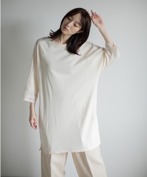refinedworks(リファインドワークス)の「刺繍レース切替チュニック(Tシャツ/カットソー・レディース・キナリ/ブルー・M-L)」の6枚目の写真