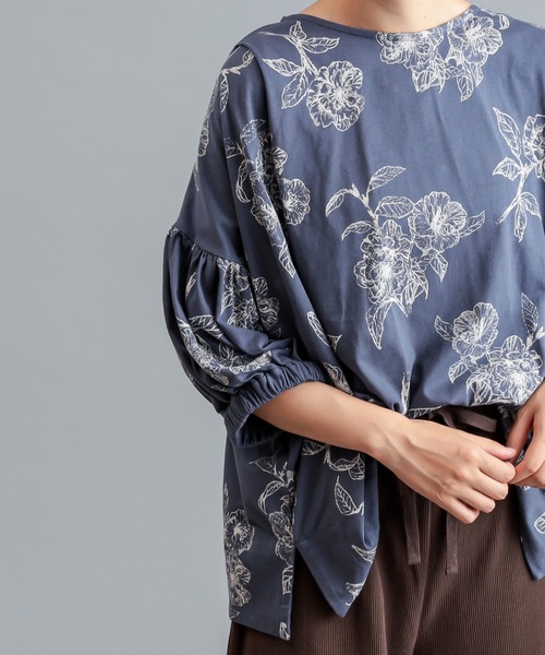 PUAL CE CIN(ピュアルセシン)の「抜染花プリントT(Tシャツ/カットソー・レディース・チャコールグレー/ベージュ/ブルー・FREE)」の15枚目の写真