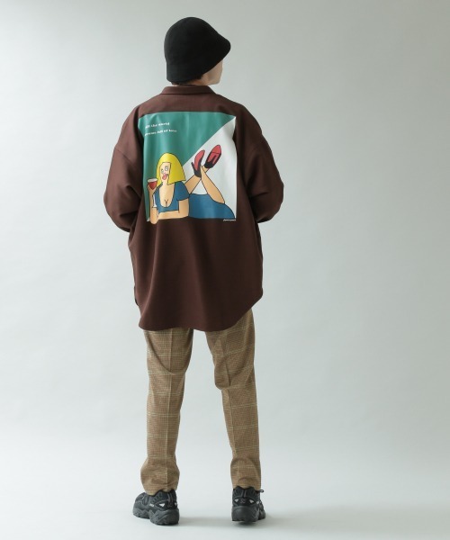 RAGEBLUE（レイジブルー）の「【AYAKAFUKANO】コラボプリントBIGシャツ/919176（シャツ/ブラウス・メンズ・ブラック/グレー/ダークブラウン・FREE）」の9枚目の写真