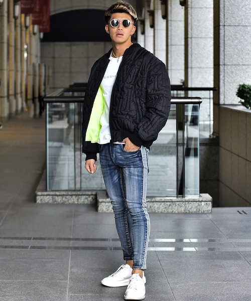 JOKER（ジョーカー）の「【2020春秋新作】英字ステッチMA-1 ジャケット ブルゾン ボンバージャケット（MA-1・メンズ・ブラック/ブラック×ホワイト・M/L/XL）」の7枚目の写真