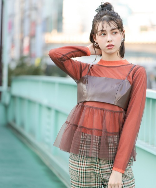 Me%(ミィパーセント)の「【セットアイテム】ビスチェツキシースルートップス(Tシャツ/カットソー・レディース・ブラック/ブラウン・FREE)」の6枚目の写真