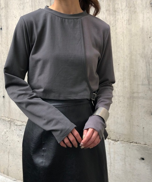 &g'aime(アンジェム)の「【&g'aime】バイカラーリブカットソー(Tシャツ/カットソー・レディース・ブラック/グレー/ブラウン・FREE)」の3枚目の写真