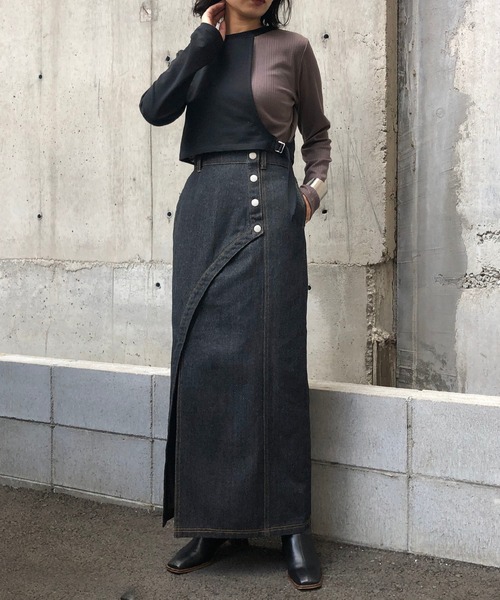 &g'aime(アンジェム)の「【&g'aime】バイカラーリブカットソー(Tシャツ/カットソー・レディース・ブラック/グレー/ブラウン・FREE)」の5枚目の写真