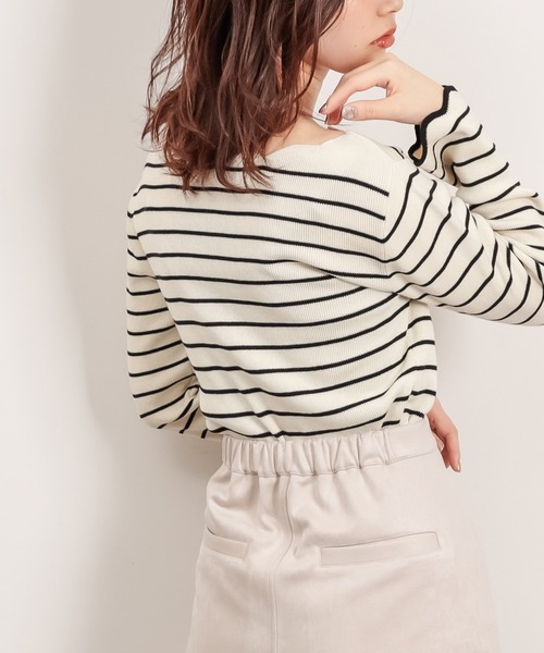 natural couture(ナチュラルクチュール)の「【WEB限定】袖口配色スカラップお上品ニット(ニット/セーター・レディース・オフホワイト/ライトベージュ/ネイビー/イエロー/その他1・FREE)」の10枚目の写真