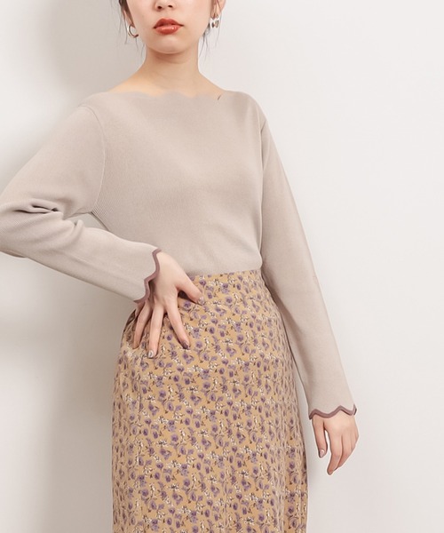 natural couture(ナチュラルクチュール)の「【WEB限定】袖口配色スカラップお上品ニット(ニット/セーター・レディース・オフホワイト/ライトベージュ/ネイビー/イエロー/その他1・FREE)」の13枚目の写真