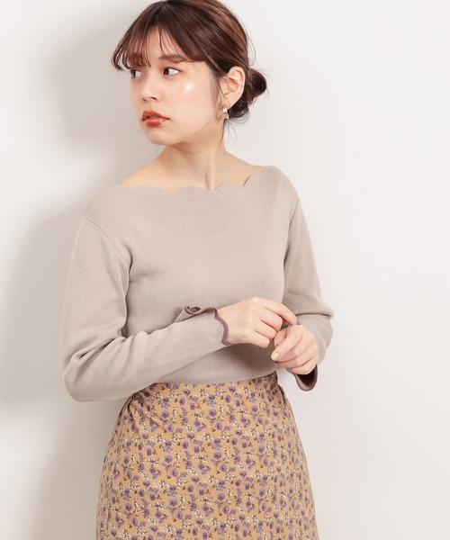 natural couture(ナチュラルクチュール)の「【WEB限定】袖口配色スカラップお上品ニット(ニット/セーター・レディース・オフホワイト/ライトベージュ/ネイビー/イエロー/その他1・FREE)」の16枚目の写真