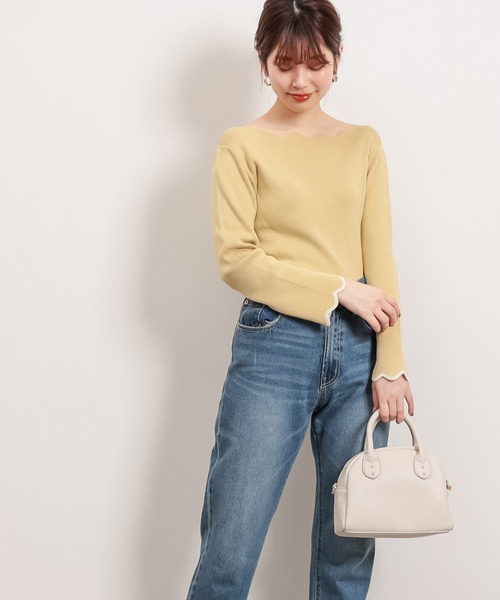 natural couture(ナチュラルクチュール)の「【WEB限定】袖口配色スカラップお上品ニット(ニット/セーター・レディース・オフホワイト/ライトベージュ/ネイビー/イエロー/その他1・FREE)」の21枚目の写真