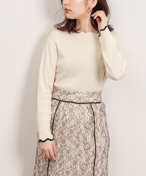 natural couture(ナチュラルクチュール)の「【WEB限定】袖口配色スカラップお上品ニット(ニット/セーター・レディース・オフホワイト/ライトベージュ/ネイビー/イエロー/その他1・FREE)」の12枚目の写真