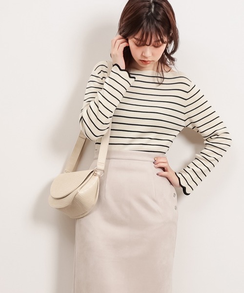 natural couture(ナチュラルクチュール)の「【WEB限定】袖口配色スカラップお上品ニット(ニット/セーター・レディース・オフホワイト/ライトベージュ/ネイビー/イエロー/その他1・FREE)」の6枚目の写真