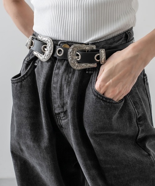 RASVOA（ラスボア）の「ダブルバックルホールベルト（ベルト・レディース・ブラック・FREE）」の6枚目の写真