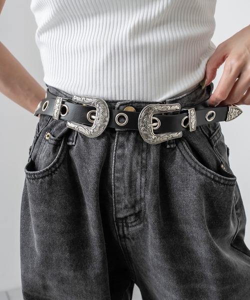 RASVOA（ラスボア）の「ダブルバックルホールベルト（ベルト・レディース・ブラック・FREE）」の4枚目の写真