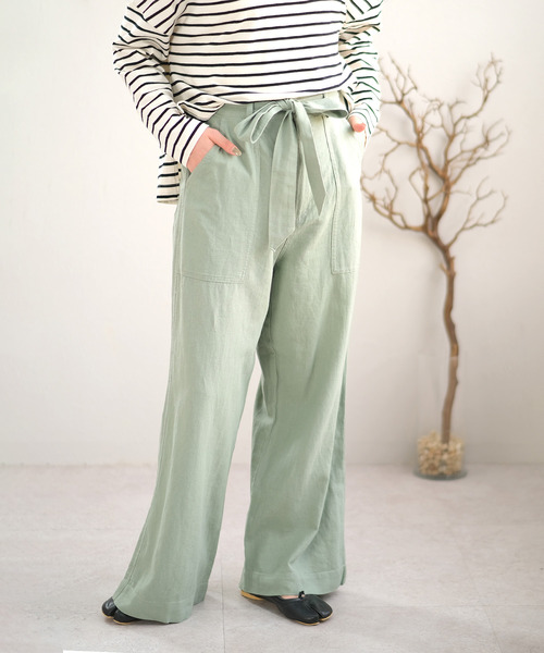 ＡＮＤＪ（アンドジェイ）の「麻混ウエストリボンベイカーストレートパンツ（その他パンツ・レディース・ミント/カーキ/ベージュ/ブラック/ベージュ系その他・M）」の5枚目の写真