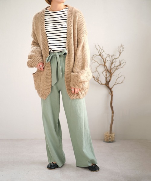 ＡＮＤＪ（アンドジェイ）の「麻混ウエストリボンベイカーストレートパンツ（その他パンツ・レディース・ミント/カーキ/ベージュ/ブラック/ベージュ系その他・M）」の13枚目の写真