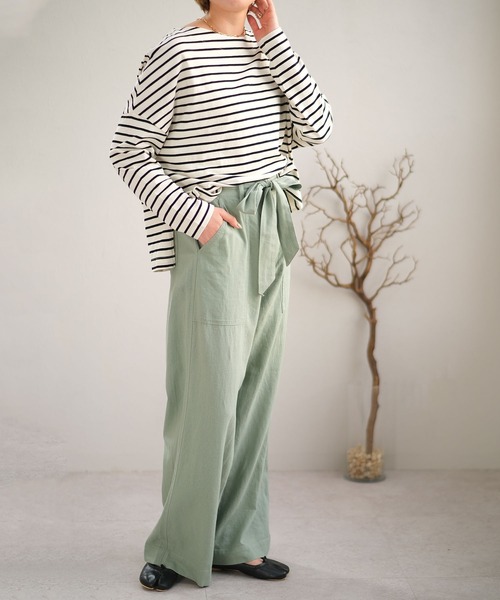 ＡＮＤＪ（アンドジェイ）の「麻混ウエストリボンベイカーストレートパンツ（その他パンツ・レディース・ミント/カーキ/ベージュ/ブラック/ベージュ系その他・M）」の18枚目の写真