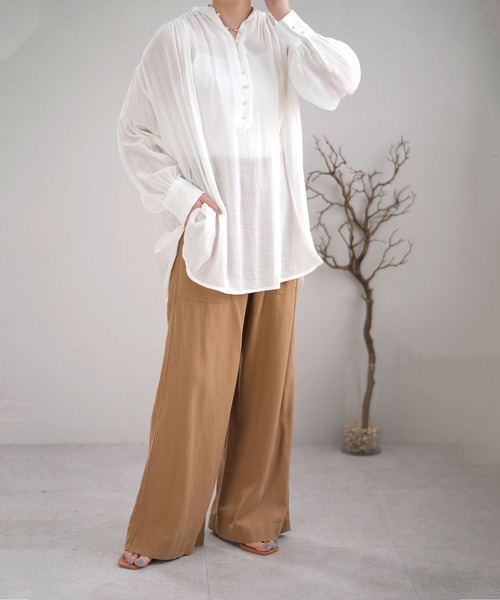 ＡＮＤＪ（アンドジェイ）の「麻混ウエストリボンベイカーストレートパンツ（その他パンツ・レディース・ミント/カーキ/ベージュ/ブラック/ベージュ系その他・M）」の14枚目の写真