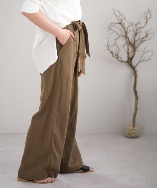 ＡＮＤＪ（アンドジェイ）の「麻混ウエストリボンベイカーストレートパンツ（その他パンツ・レディース・ミント/カーキ/ベージュ/ブラック/ベージュ系その他・M）」の11枚目の写真