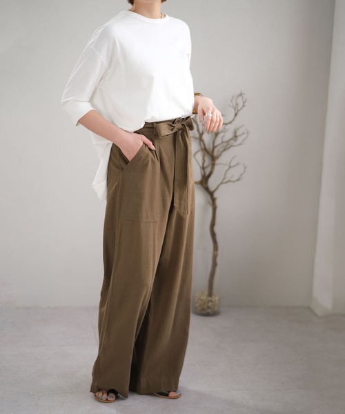 ＡＮＤＪ（アンドジェイ）の「麻混ウエストリボンベイカーストレートパンツ（その他パンツ・レディース・ミント/カーキ/ベージュ/ブラック/ベージュ系その他・M）」の15枚目の写真