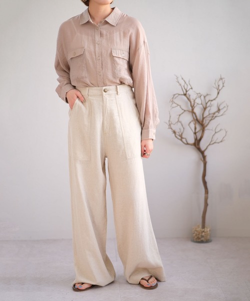 ＡＮＤＪ（アンドジェイ）の「麻混ウエストリボンベイカーストレートパンツ（その他パンツ・レディース・ミント/カーキ/ベージュ/ブラック/ベージュ系その他・M）」の8枚目の写真