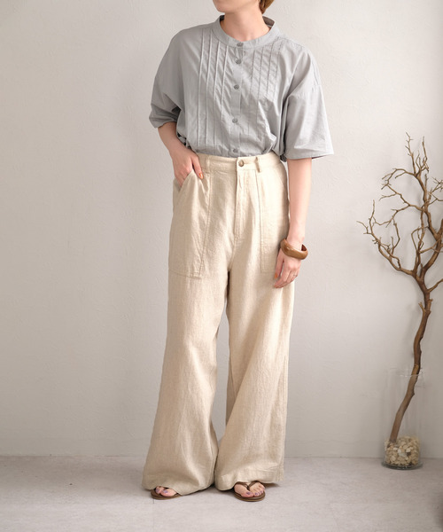 ＡＮＤＪ（アンドジェイ）の「麻混ウエストリボンベイカーストレートパンツ（その他パンツ・レディース・ミント/カーキ/ベージュ/ブラック/ベージュ系その他・M）」の6枚目の写真