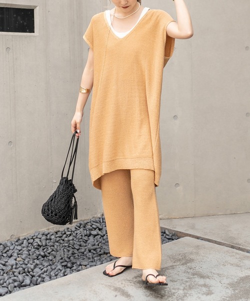 CAPRICIEUX LE'MAGE（カプリシューレマージュ）の「バックスリットVチュニック（ニット/セーター・レディース・ベージュ/パープル・FREE）」の14枚目の写真