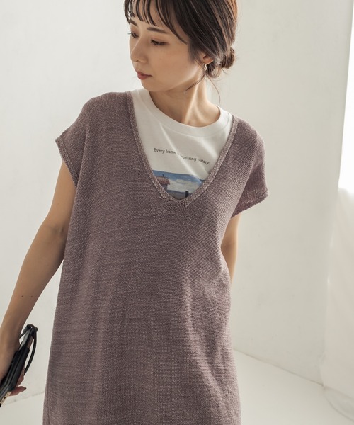 CAPRICIEUX LE'MAGE（カプリシューレマージュ）の「バックスリットVチュニック（ニット/セーター・レディース・ベージュ/パープル・FREE）」の21枚目の写真