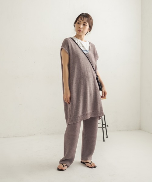 CAPRICIEUX LE'MAGE（カプリシューレマージュ）の「バックスリットVチュニック（ニット/セーター・レディース・ベージュ/パープル・FREE）」の15枚目の写真