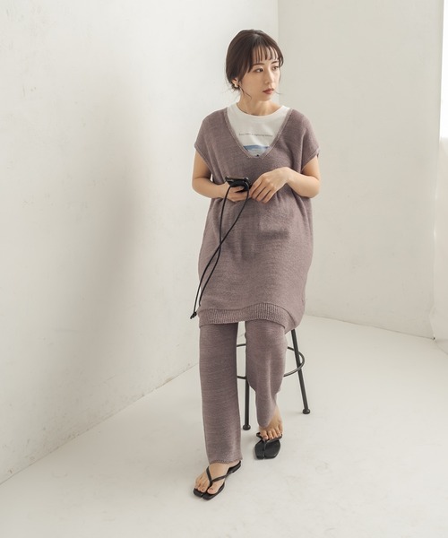 CAPRICIEUX LE'MAGE（カプリシューレマージュ）の「バックスリットVチュニック（ニット/セーター・レディース・ベージュ/パープル・FREE）」の6枚目の写真