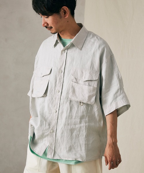 JOURNAL STANDARD relume（ジャーナルスタンダード　レリューム）の「FLANDERS LINEN PLAYING シャツ（シャツ/ブラウス・メンズ・ブラック/ブラウン/ホワイト×ホワイト・MEDIUM/LARGE）」の2枚目の写真