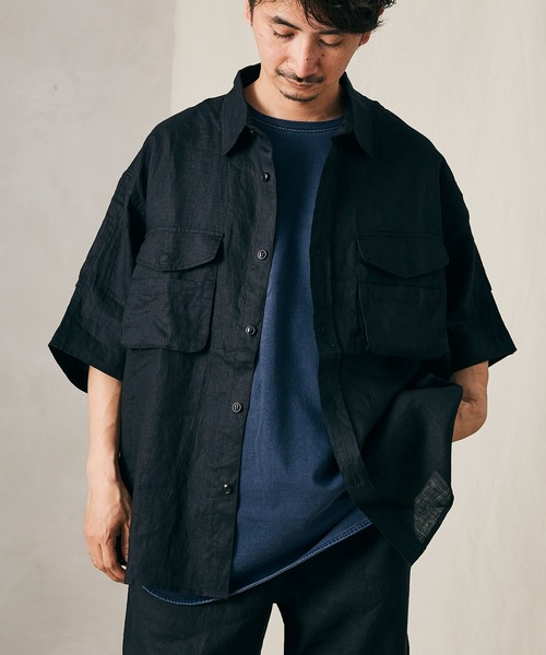JOURNAL STANDARD relume（ジャーナルスタンダード　レリューム）の「FLANDERS LINEN PLAYING シャツ（シャツ/ブラウス・メンズ・ブラック/ブラウン/ホワイト×ホワイト・MEDIUM/LARGE）」の3枚目の写真