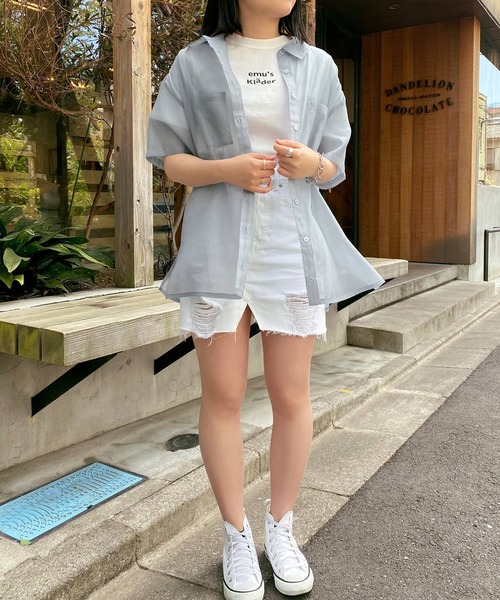 mimi toujours（ミミトゥジュール）の「シャツ シアー オーガンジー omom×mimi toujours（シャツ/ブラウス・レディース・オフホワイト/サックスブルー・M）」の12枚目の写真