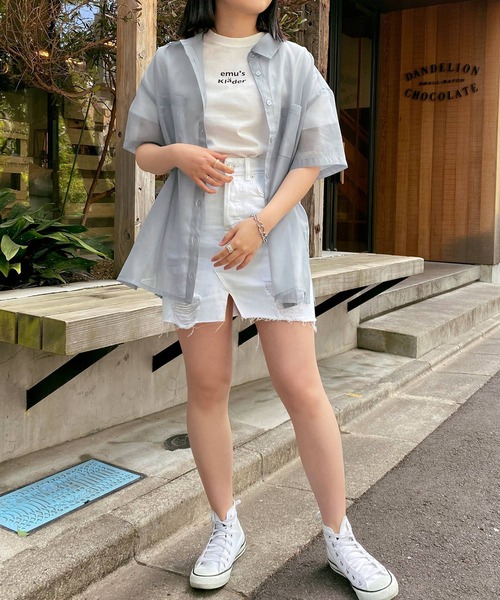 mimi toujours（ミミトゥジュール）の「シャツ シアー オーガンジー omom×mimi toujours（シャツ/ブラウス・レディース・オフホワイト/サックスブルー・M）」の15枚目の写真